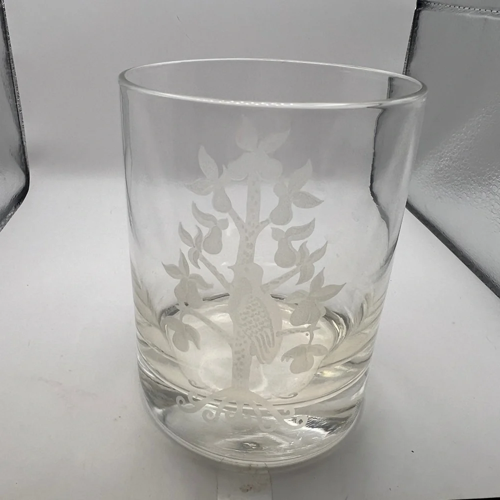 Bergdorf Goodman Partridge in a Pear tree crystal glass etched tumblers Set of 3